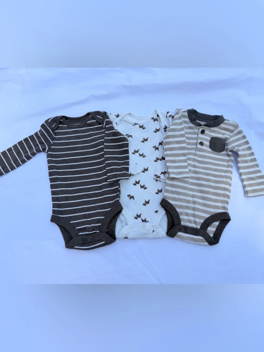 NEWBORN Carter's Brown, Cream & White Striped and Fox Print Baby Bodysuits